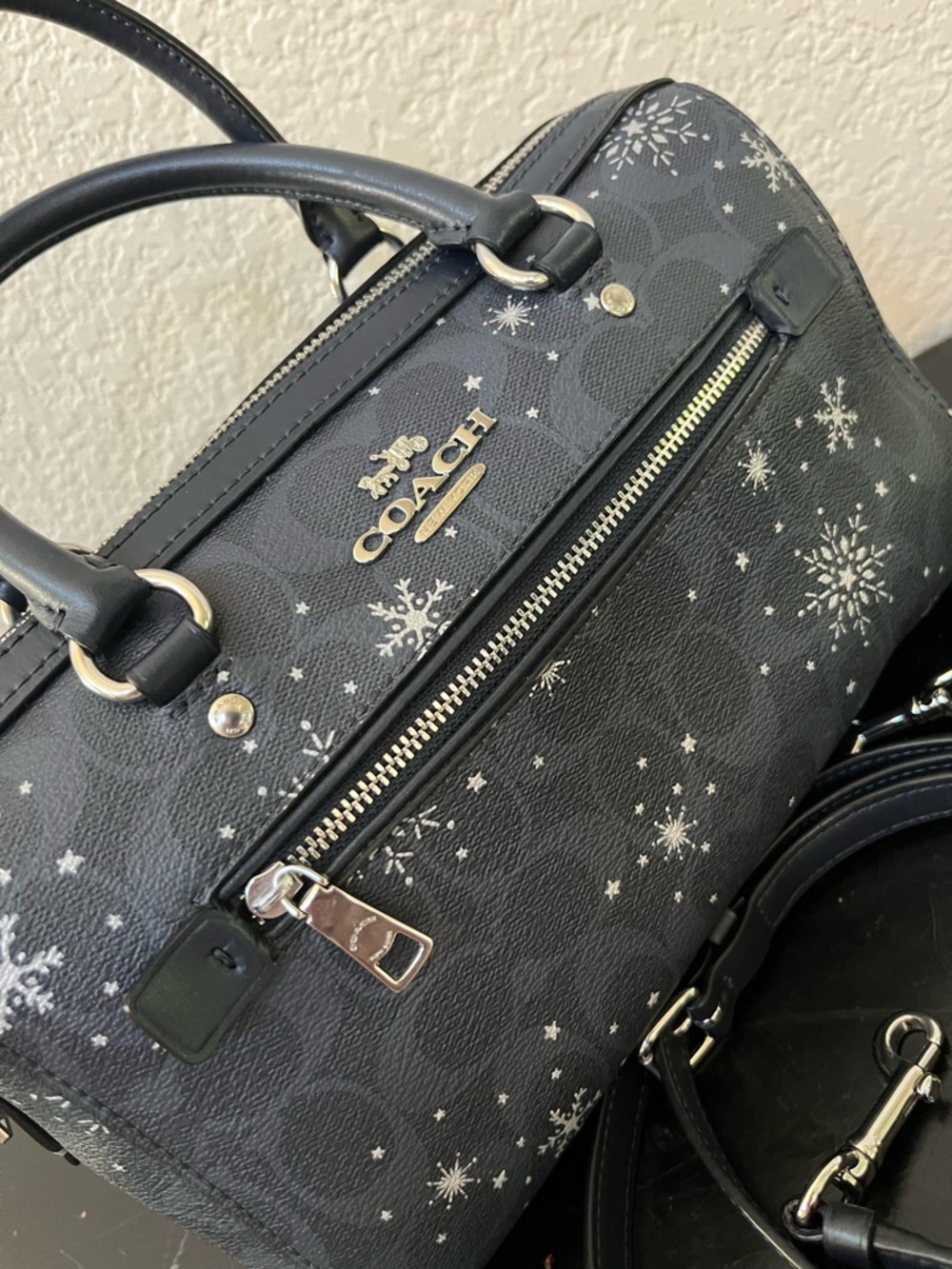 Coach Blue Satchel with White Snowflake Print - Picture 3 of 8